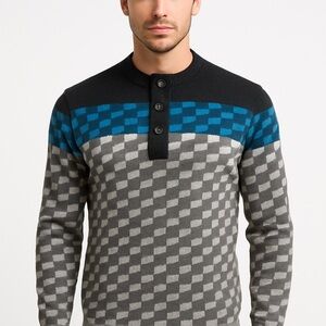Men's Checkered Sweater - Black, Blue, and Gray